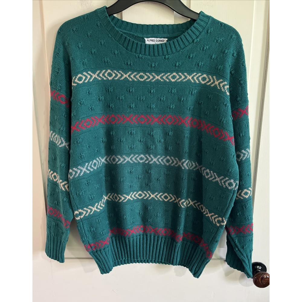 Vintage 80s Grandma Knit Abstract Pattern Sweater Size Large Alfred Dunner USA